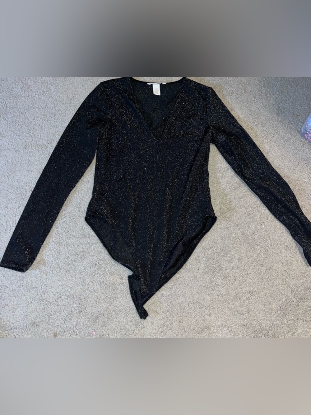 H&M Black Glitter V-Neck Long Sleeve Bodysuit